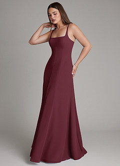 Azazie Nyla Robes de demoiselle d'honneur Robe Trapèze en Mousseline de soie Col Carré Cabernet image3
