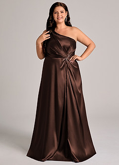 Azazie Brooke Vestidos de damas de honor Vestido de Ganache de Satén Metálico de Corte en A con Hombro unilateral image10