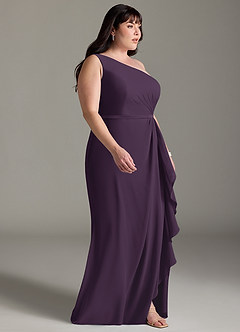 Azazie Liza Bridesmaid Dresses Plum Mermaid One Shoulder Chiffon Dress image9