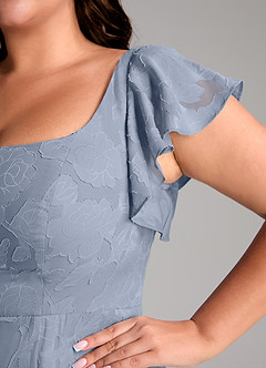 Azazie Bondi Bridesmaid Dresses Dusty Blue A-Line Side Slit Floral Burnout Dress image11