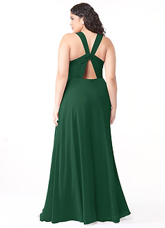 Azazie Jane Final Sale Dark Green A-Line V-Neck Pleated Chiffon Dress image7