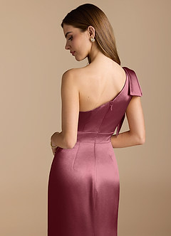 Azazie Rinna Vestidos de damas de honor Vestido de Rosa Del Desierto de Satén Metálico de Corte Sirena con Volante image2