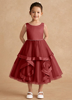 Azazie Posy Flower Girl Dresses Rust A-Line Beaded Tulle Dress image1