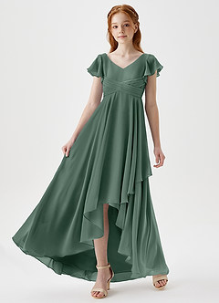 Azazie Caria Junior Sea Moss A-Line Pleated Chiffon Dress image6