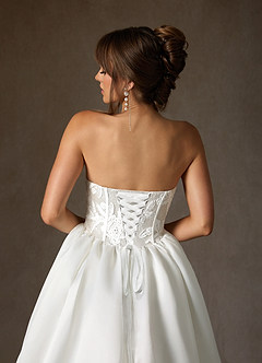Azazie Mirabeth Wedding Dresses Diamond White Ball-Gown Strapless Lace Dress image6