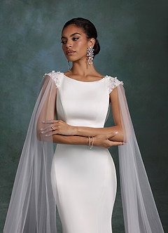 Azazie Oaklynn Wedding Dresses Diamond White Mermaid Boatneck Crepe Back Satin Dress image13