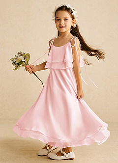 Azazie Temi Flower Girl Dresses Blushing Pink A-Line Spaghetti Strap Chiffon Dress image1