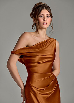 Azazie Emerson Bridesmaid Dresses Copper Mermaid Off the Shoulder Metallic Satin Dress image7
