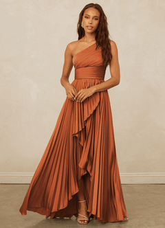 Christian Siriano Bridal for Azazie 1008 Bridesmaid Dresses Cinnamon A-Line One Shoulder Stretch Satin Dress image5