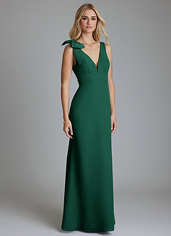 Azazie Taro Bridesmaid Dresses Emerald Sheath Bow Chiffon Dress image1
