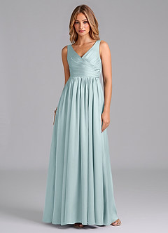 Azazie Keyla Bridesmaid Dresses Mist A-Line Pleated Stretch Satin Dress image1