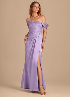 Azazie Shea Vestidos de damas de honor Vestido de Lila de Satén Metálico de Corte Sirena Convertible con Vestidos sin tirantes image1