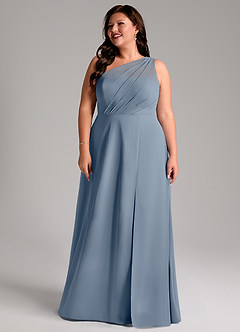 Azazie Phaedra Vestidos de damas de honor Vestido de Crepúsculo de Gasa de Corte en A con Hombro unilateral image14