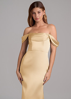 Azazie Miley 신부 들러리 드레스 인어 오프 더 숄더 스트레치 새틴 바닥 길이 드레스 image2