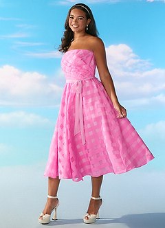 Barbie™ ❤ AZAZIE 4009 Strapless Gingham A-Line Midi Dress image9
