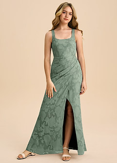 Azazie Mero Junior Robe Fourreau en Blumen-Burnout Plissée Matcha image4