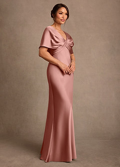 Azazie Dosia Mother of the Bride Dresses Rosette Sheath Pleated Stretch Satin Dress image2