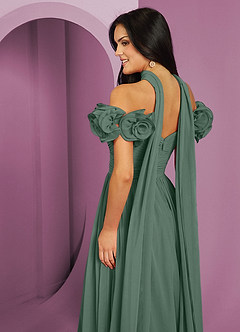 Barbie ♥ Azazie Bridesmaid Dresses Eucalyptus A-Line Off the Shoulder Chiffon Convertible Dress image7