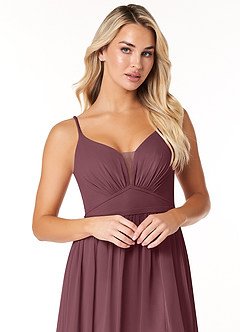 Azazie Rayna Bridesmaid Dresses Sangria A-Line V-Neck Pleated Chiffon Dress image6