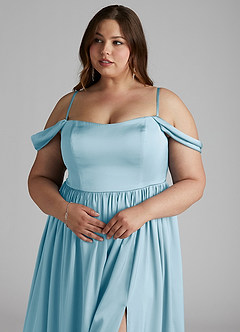 Azazie Morana Final Sale Sky Blue A-Line Off the Shoulder Stretch Satin Convertible Dress image15