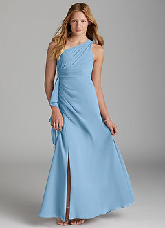 Azazie Maive Junior Steel Blue A-Line Pleated Chiffon Dress image1