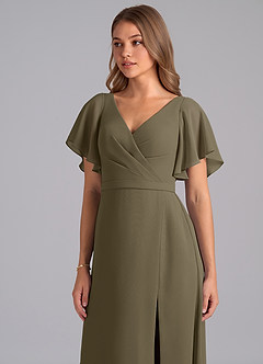 Azazie Ambrosia Robes de demoiselle d'honneur Robe Trapèze en Mousseline de soie Plissée Vert Saule image7