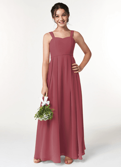 Azazie Simoan Junior Abito A-Line in Chiffon Scollo a Cuore Merlot image1