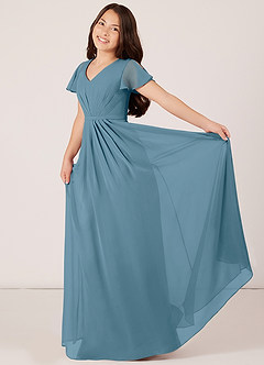 Azazie Peony Junior Robe Trapèze en Mousseline de soie Plissée Bermude image4