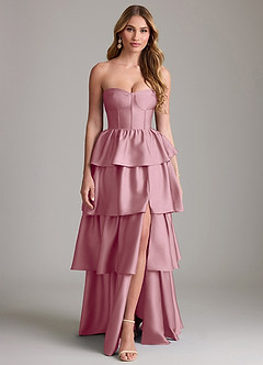 Azazie Faye Bridesmaid Dresses Vintage Mauve A-Line Ruched Stretch Satin Dress image1