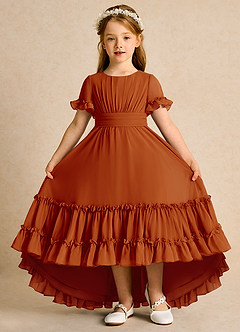 Azazie Kass Flower Girl Dresses Paprika A-Line Pleated Chiffon Dress image2