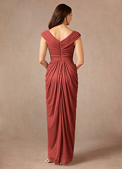 Azazie Lisolette Mother of the Bride Dresses Terracotta Sheath Pleated Mesh Dress image2