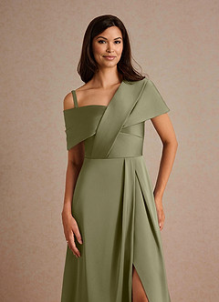Azazie Milton Mother of the Bride Dresses Pistachio A-Line Pleated Stretch Satin Dress image3