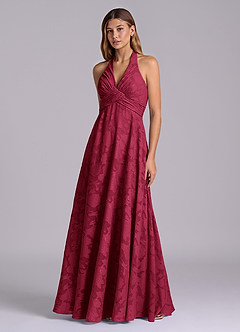 Azazie Tessie Brudtärnklänningar Klä av A-Linje i Blommig Utbrändhet Plisserad Bourgogne image3