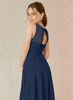 Azazie Bibiane Junior Dark Navy A-Line Pleated Chiffon Dress image8