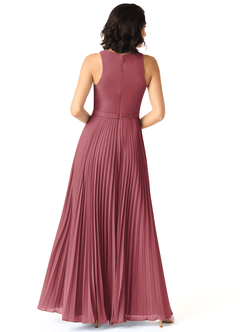 Azazie Lindie Bridesmaid Dresses Merlot A-Line Scoop Pleated Chiffon Dress image2