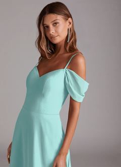 Azazie Marley Jurken voor bruidsmeisjes Converteerbaar Jurk van Chiffon met A-Lijn Off the Shoulder Aqua image8