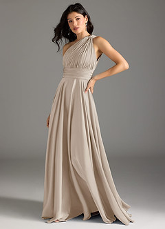 Azazie Charlize Robes de demoiselle d'honneur Robe Trapèze en Satin extensible Ue épaule Givre image4