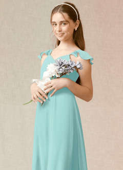 Azazie Everett Junior Vestido de Aqua de Gasa de Corte En A image6