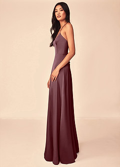 Azazie Mei Bridesmaid Dresses Sangria A-Line V-Neck Stretch Satin Dress image4