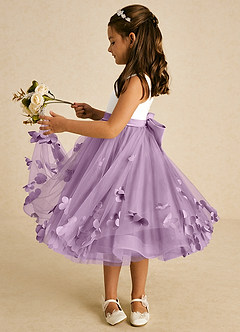Azazie Sprout Robe Demoiselle D'honneur Fillette Robe Trapèze en Tulle Arc Glycine image4
