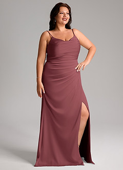 Azazie Deandra Bridesmaid Dresses Merlot Mermaid Pleated Stretch Satin Dress image10