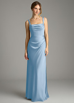 Azazie Alouette Robes de demoiselle d'honneur Robe Sirène en Satin extensible Plissé Poudre Bleue image3