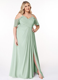 Azazie Dakota Bridesmaid Dresses Agave A-Line V-Neck Pleated Chiffon Dress image9