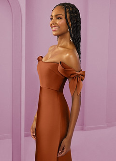 Barbie ♥ Azazie Jurken voor bruidsmeisjes Converteerbaar Jurk van Stretch Satijn met Kolom Off the Shoulder Koper image12