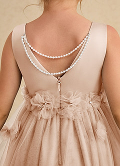 Azazie Lux vestidos de niña de las flores Vestido de Rosa Inglesa de Tul de Corte En A con Perla image6