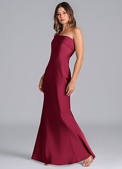 Azazie Driea Bridesmaid Dresses Burgundy Mermaid One Shoulder Stretch Satin Dress image6