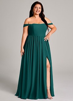 Azazie Calianna Robes de demoiselle d'honneur Robe Trapèze Convertible en Mousseline de soie Épaule décolletée Paon image13