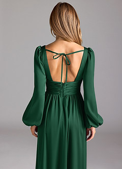 Azazie Norah Abiti da Damigella Abito A-Line in Raso Elasticizzato Verde Scuro image6