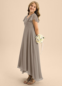 Azazie Induh Junior Taupe A-Line Pleated Chiffon Dress image4