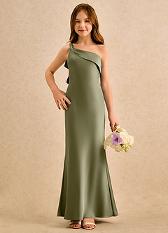 Azazie Almond Girls Formal Jurken voor bloemenmeisjes Kolom Jurk van Stretch Satijn One-shoulder Pistache image4